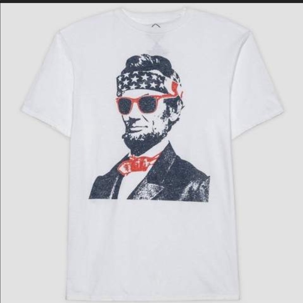 🔥WELL WORN🔥MENS ABE LINCOLN USA PATRIOTIC TEE T-SHIRT WHITE MEDIUM NWT - Picture 2 of 4